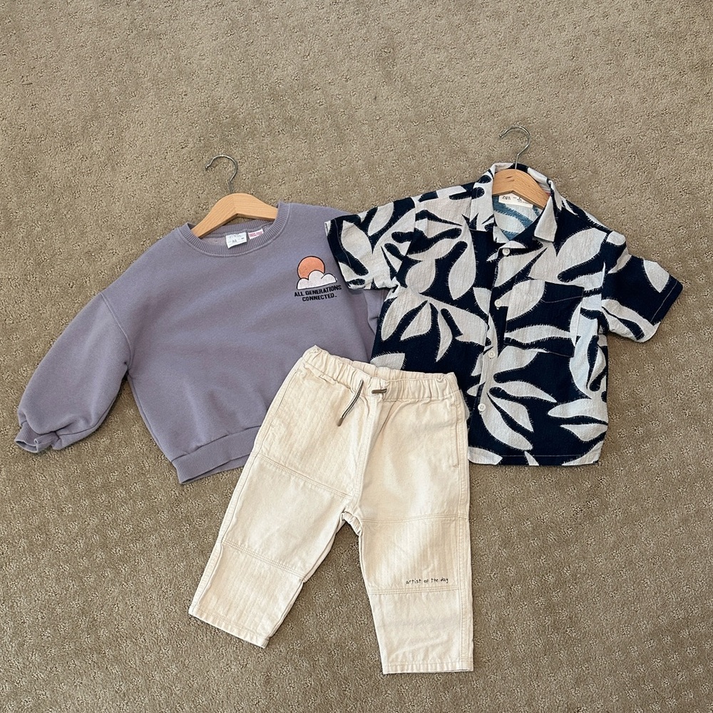 Zara Bundle (3 items, Sweatshirt and Pants size 2-3, Button-up size 4